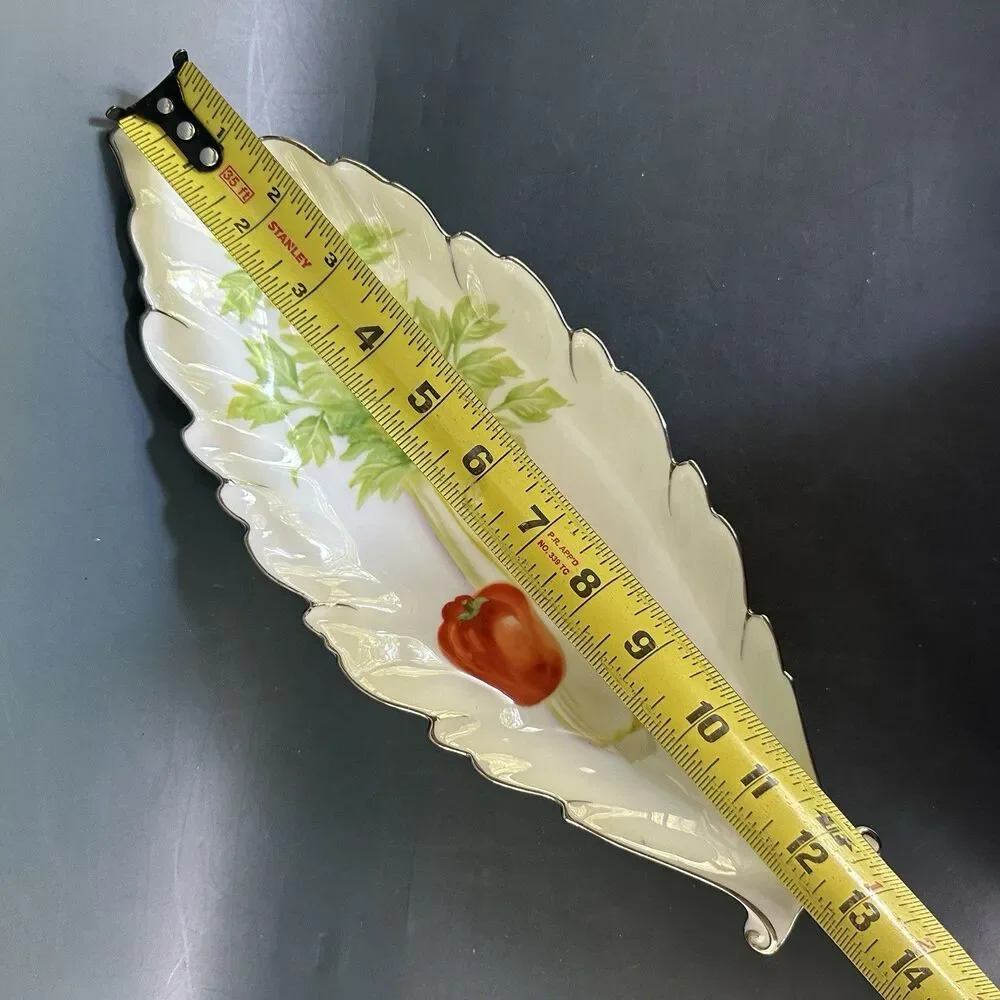 Noritake Hand Painted Japan Sandwich Serving Tray Leaf Porcelain Platter 12.5”